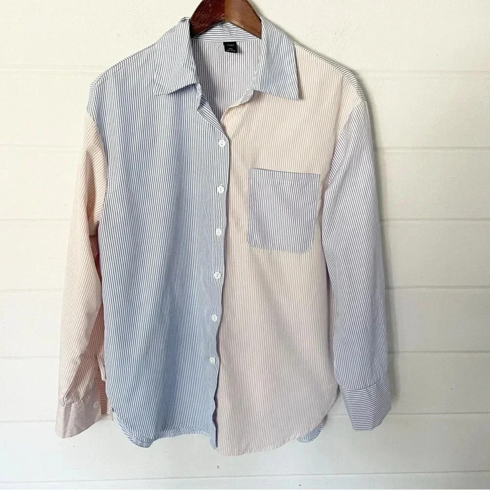 SHEIN Curve Striped Colorblock Button Down Shirt Size XL